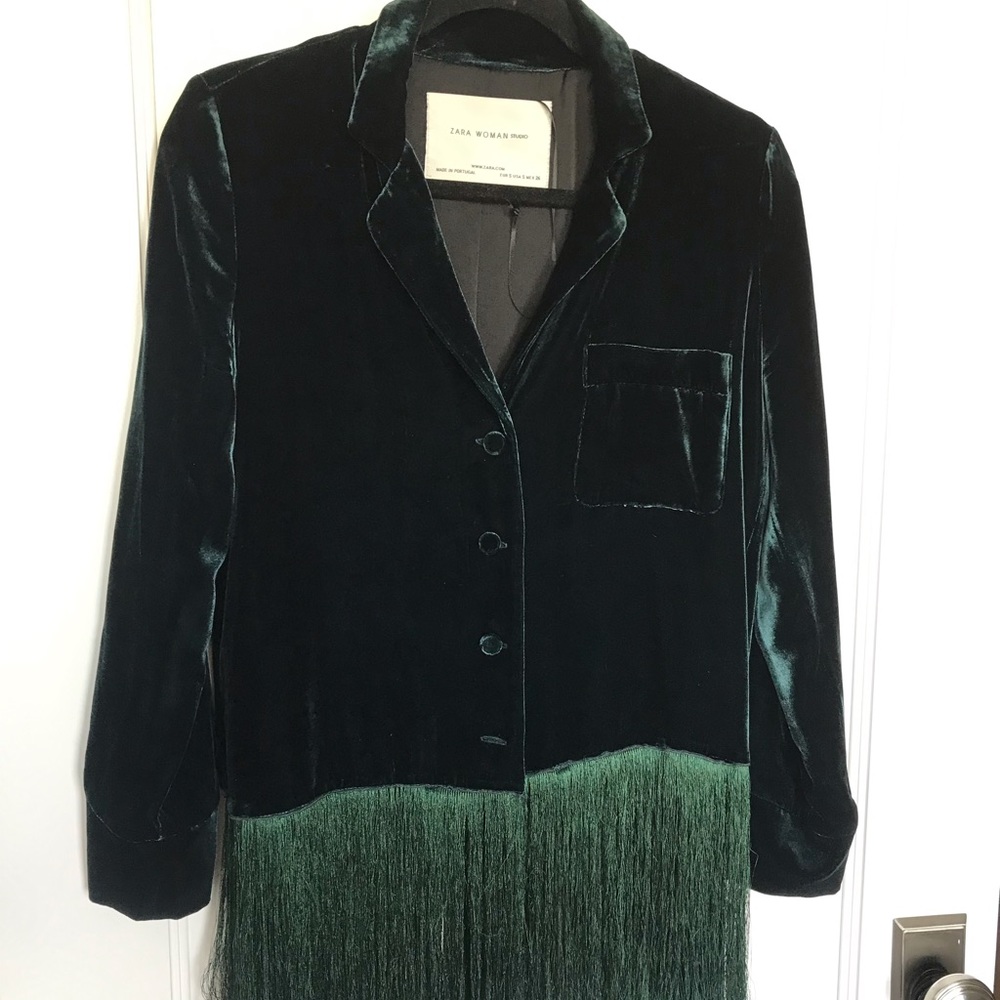 ZARA Studio Emerald Velvet Relaxed Blazer